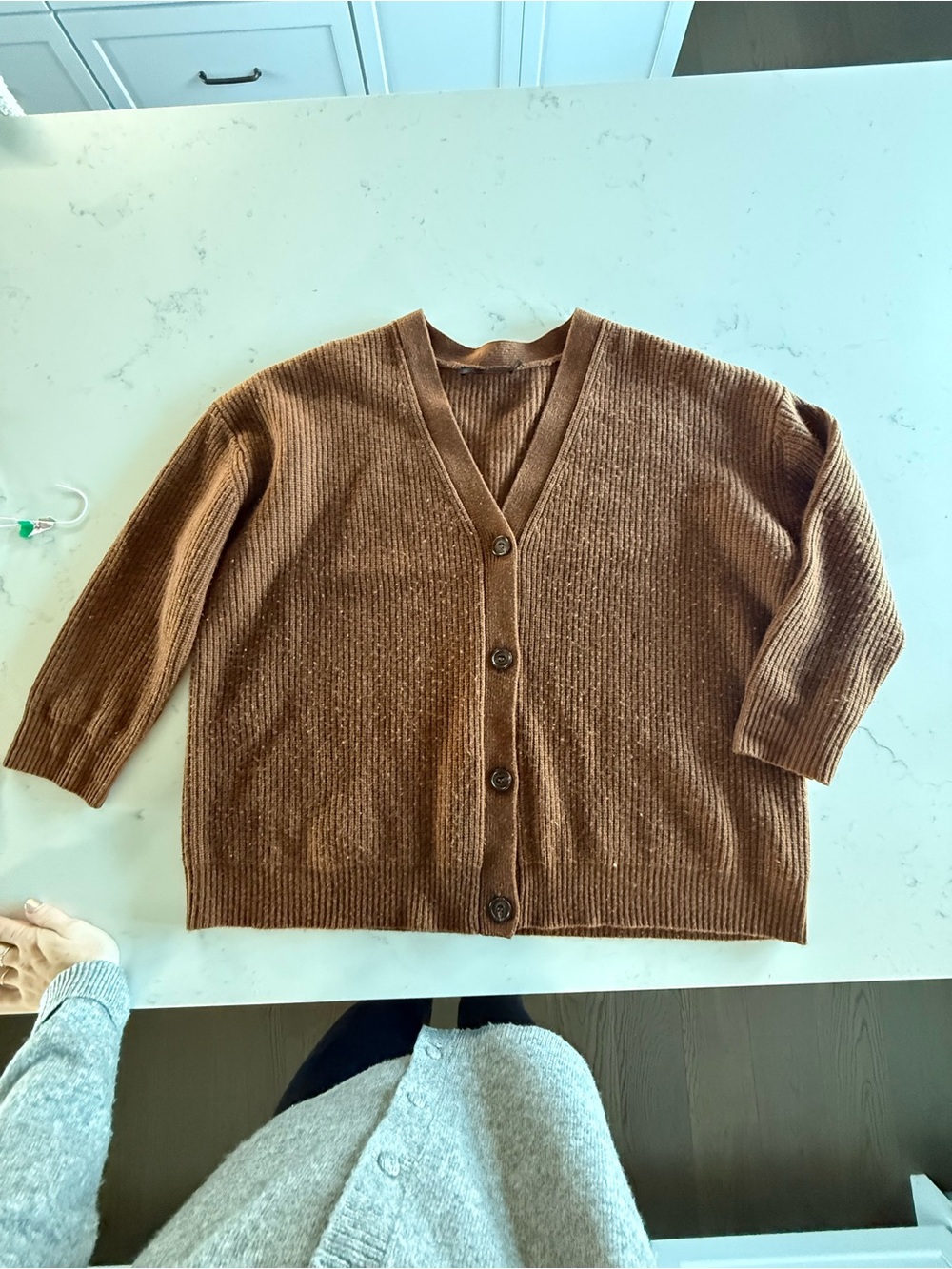 JENNI KAYNE Cashmere Burnt Orange Button Women's Cardigan Sweater